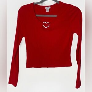 rue21 Red Ribbed Long Sleeve Rhinestone Heart Top Women’s M